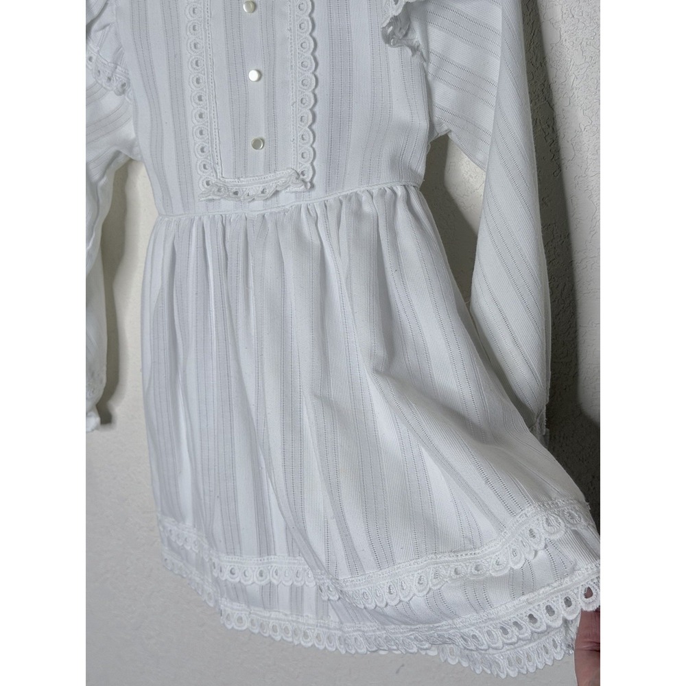 Vtg Montgomery Ward Dress Girls 6X White Striped‎ Ruffle Lace Cottagecore - Picture 3 of 12